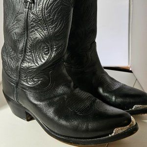 Durango Cowboy Boots Black Silver Toe Mens 9.5 EE Wide Western Calf Leather